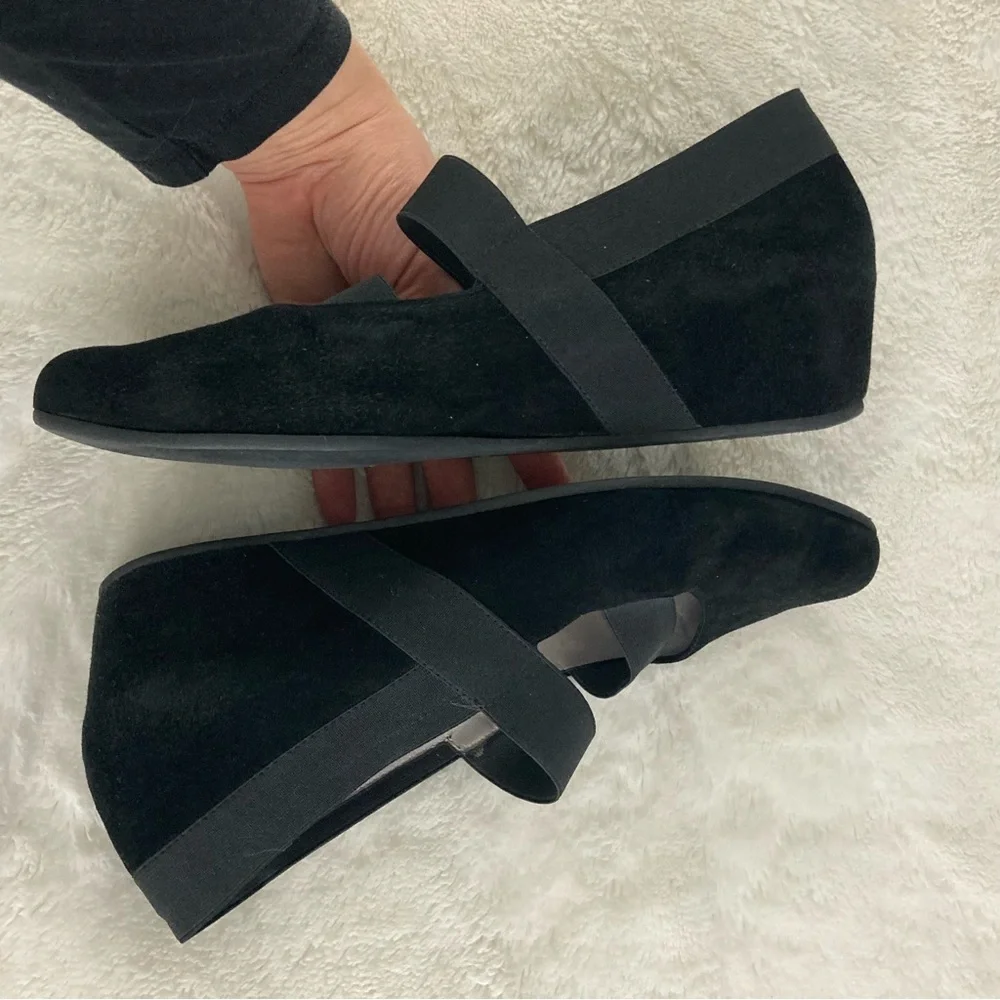 Aquatalia Black Suede Wedge Mary Janes